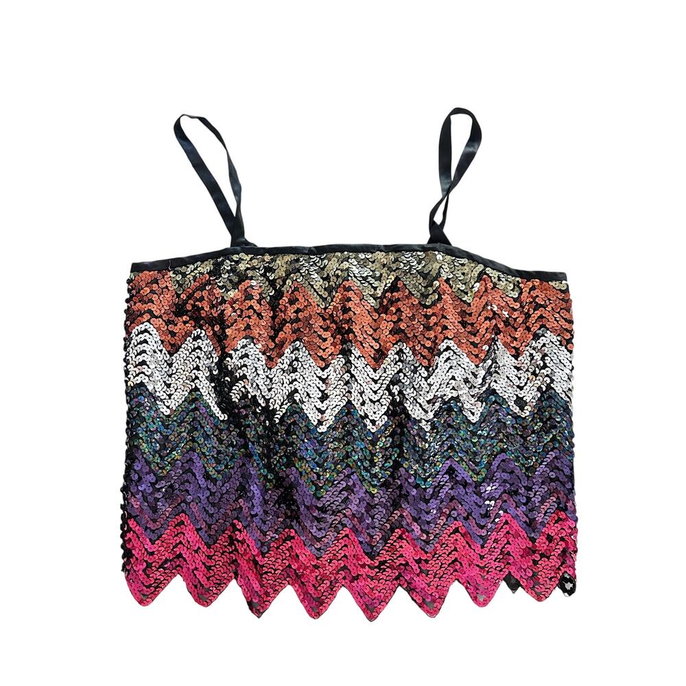 Vintage Y2K Algo Sequin Chevron Cami Top Multicolor Clubwear Party Tank